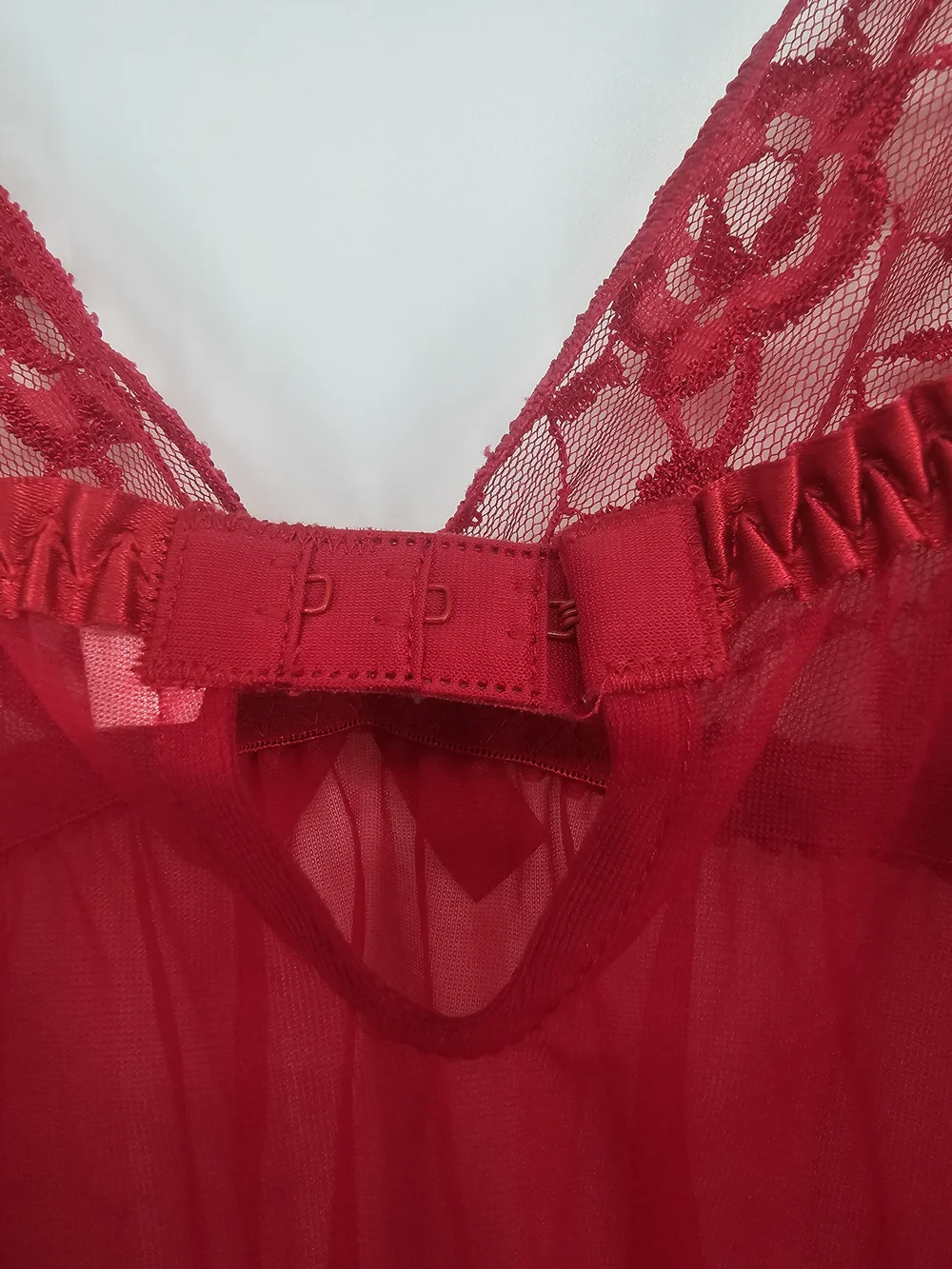 Vintage Frederick's of Hollywood Red Lace Mesh Babydoll Lingerie Slip Y2K Medium